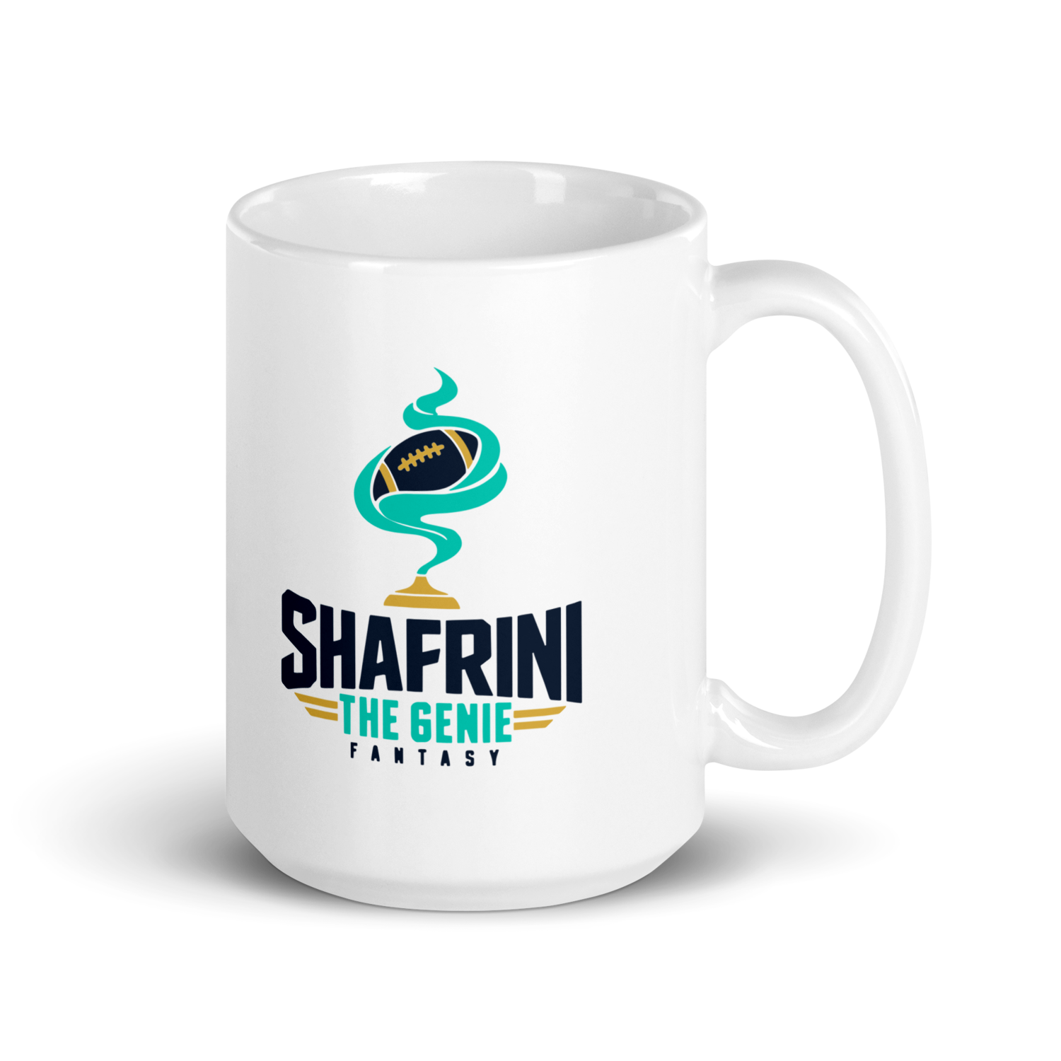 White ceramic mug with original Shafrini logo